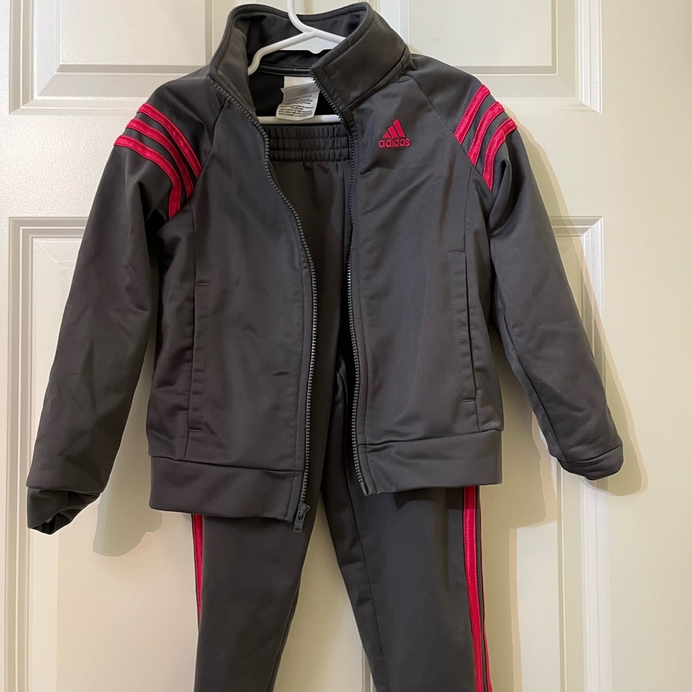 Toddler Girls Adidas Gray & Pink Tracksuit